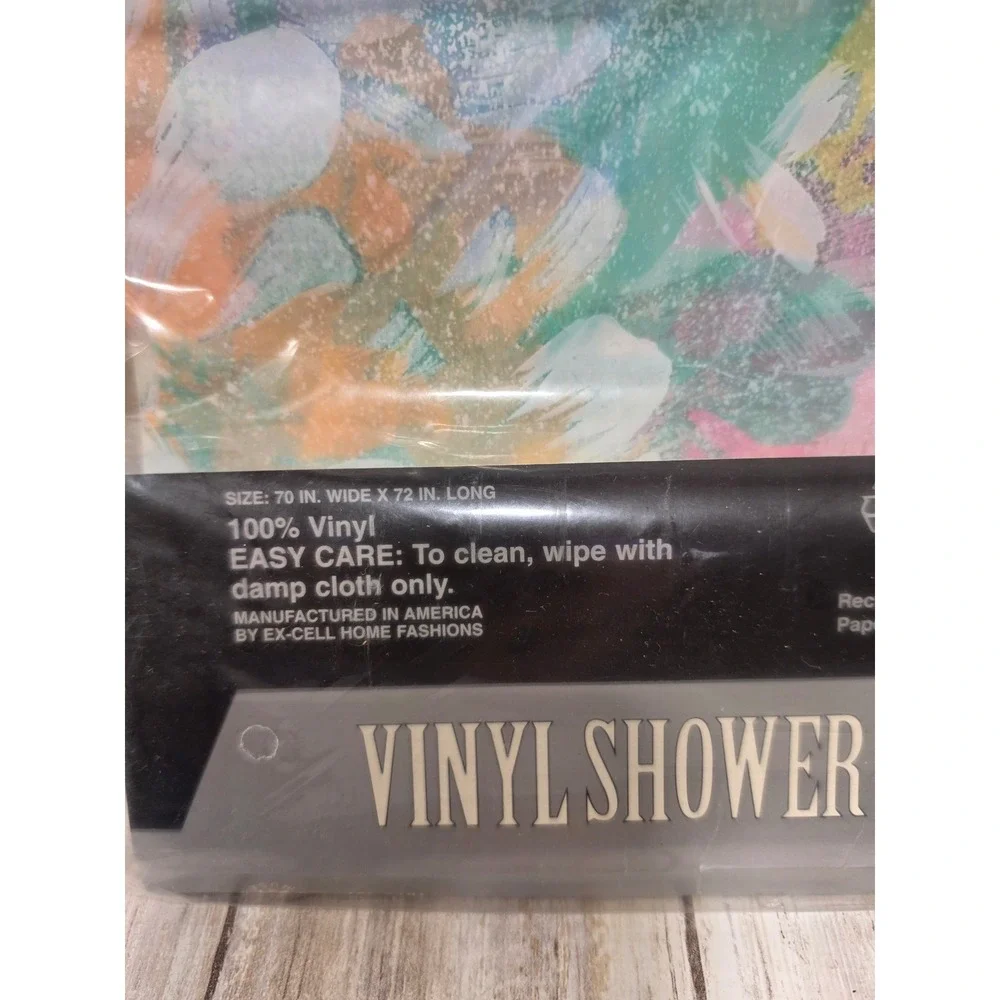 Ex-Cell Home Fashions Vinyl Shower Curtain Supreme Pastel Floral 70x72 Vintage
